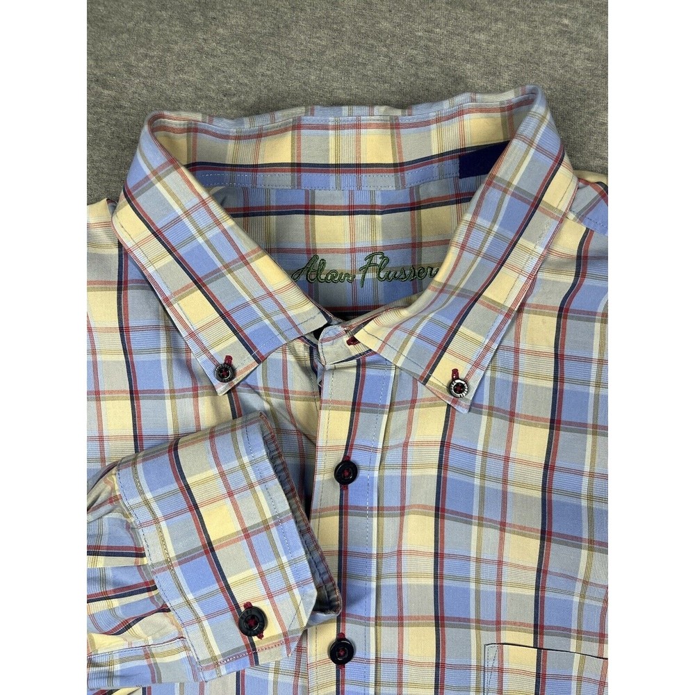Alan Flusser Colorful Gingham Plaid Shirt Mens Size XL Button Up Long Sleeve
